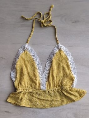 Y2k Yellow Lace-Trim Halter Camisole